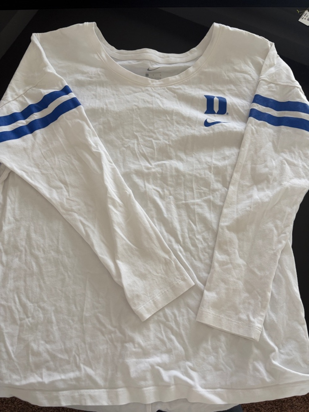 Nike White Long Sleeve Shirt with Blue Duke Accents